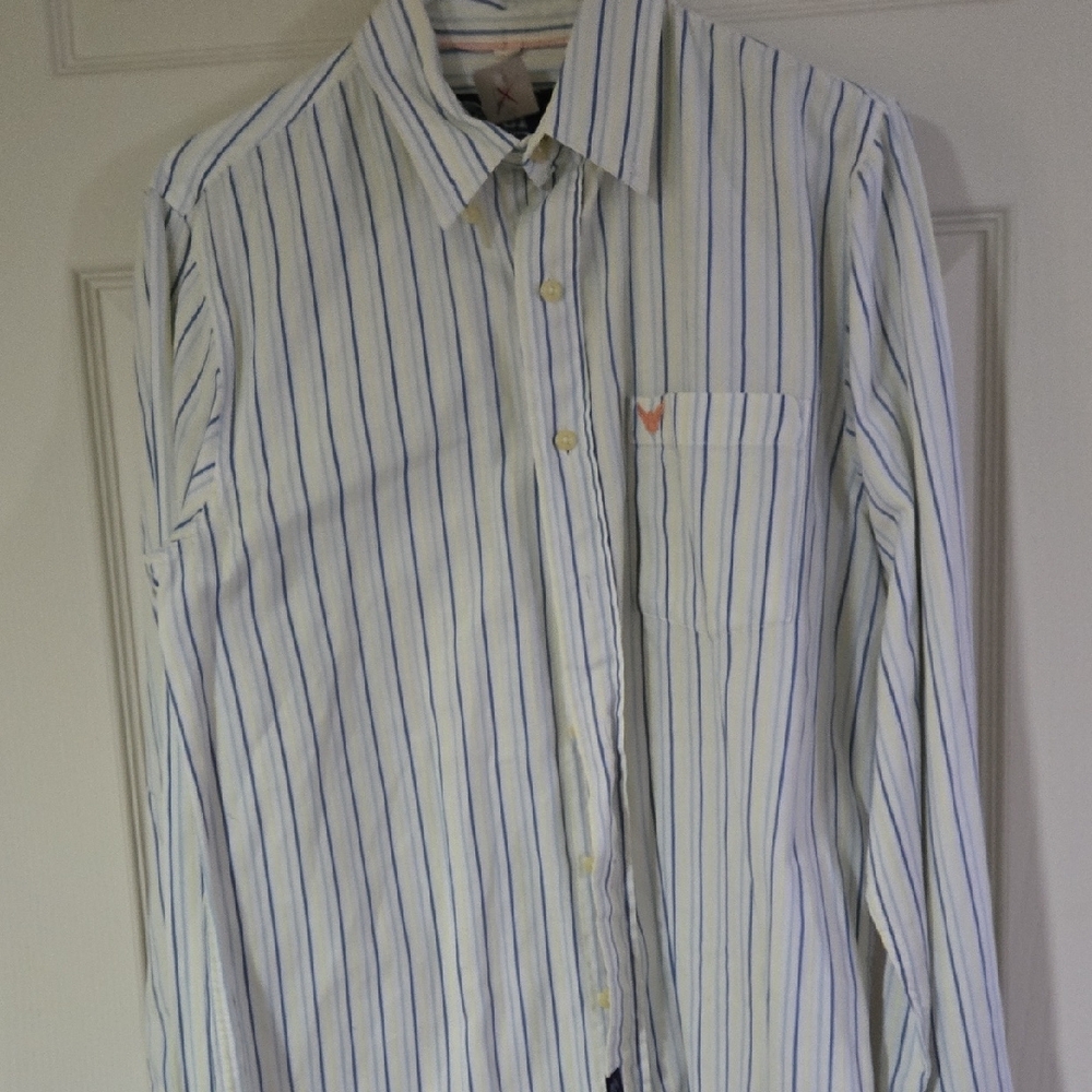 Mens Company 81 Yellow Blue And White Stripes Button Down Dress Shirt Size M